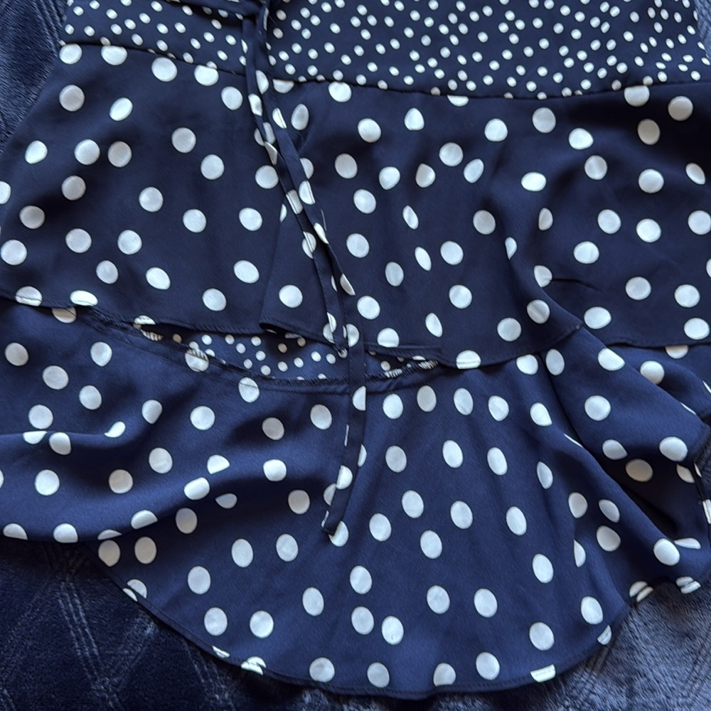 A New Day Mixed Polka Dot One Shoulder Ruffle Midi Dress - Navy Blue/White - S - Picture 9 of 11